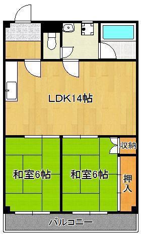 陣山ビル(2LDK/3階)の間取り写真