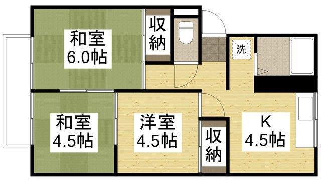ドミール八幡 B(3K/2階)の間取り写真