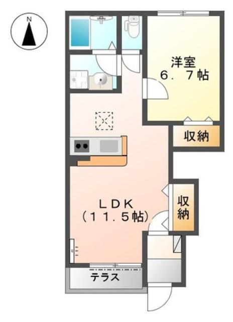 ラ・カーサHANA(1LDK/1階)の間取り写真