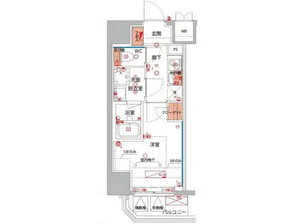 ハーモニーレジデンス横浜大通公園エイラク(1K/2階)の間取り写真