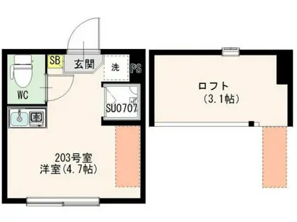 アイオライト(ワンルーム/2階)の間取り写真