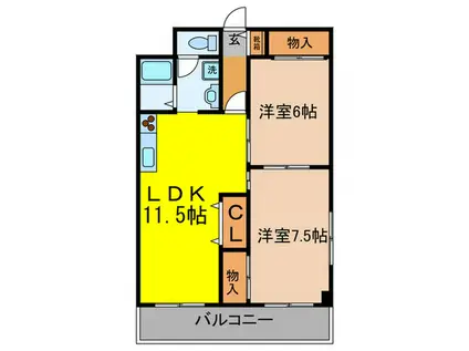 エステートピア桃林丘(2LDK/3階)の間取り写真