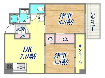 エスペランサ魚崎(2DK/1階)の間取り写真