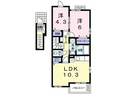 ロイヤルパークI(2LDK/2階)の間取り写真