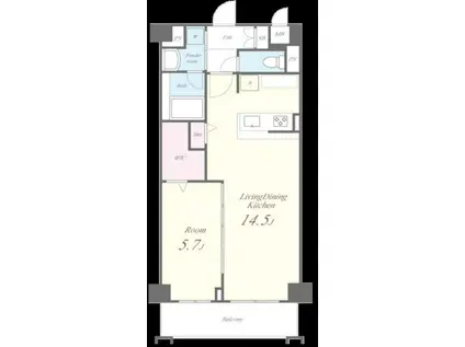 グランディール武蔵小杉(1LDK/2階)の間取り写真