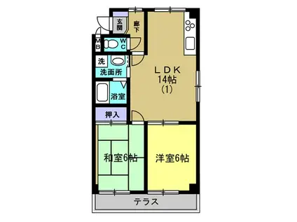 ピアノ第一ビル(2LDK/1階)の間取り写真
