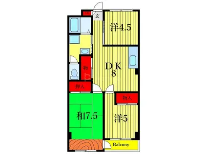 第2プラムフラワーガーデン(3DK/1階)の間取り写真