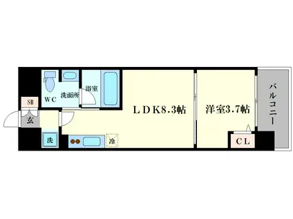 アーバネックス難波ウエスト(1LDK/11階)の間取り写真