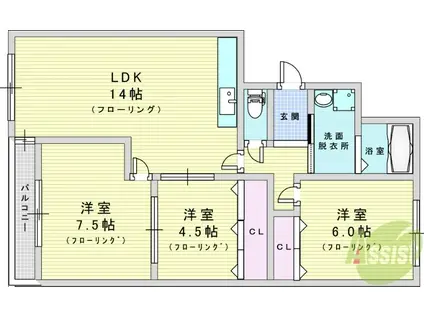 淡路コーポ1号棟(3LDK/2階)の間取り写真