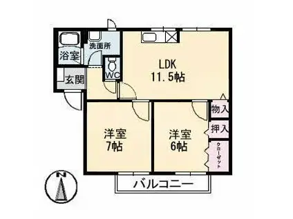 エスパディA棟(2LDK/1階)の間取り写真