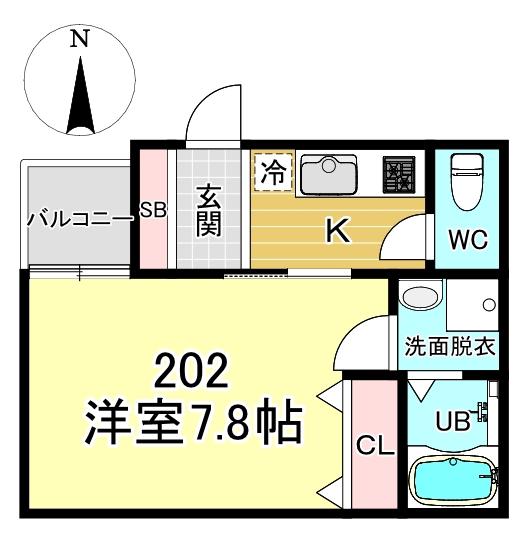 LCLASS小野(1K/2階)の間取り写真