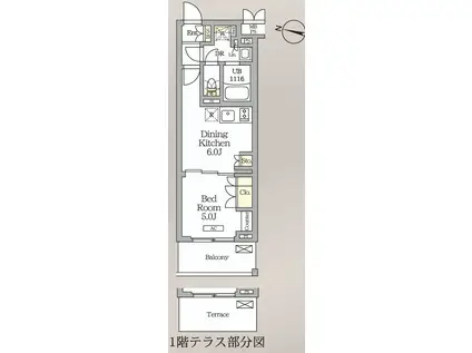 ミレーネ滝野川(1DK/1階)の間取り写真