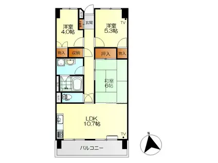 鶴見ハイタウン(3LDK/2階)の間取り写真