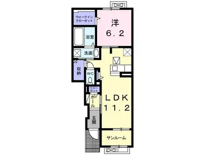 ヴェロ・クォーレ倉谷(1LDK/1階)の間取り写真