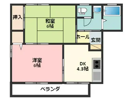 サンパティーク・ヴィラ(2DK/2階)の間取り写真