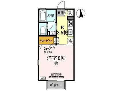 ルミナス若狭2棟(1K/2階)の間取り写真