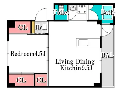 ビレッジハウス稲荷(1LDK/5階)の間取り写真