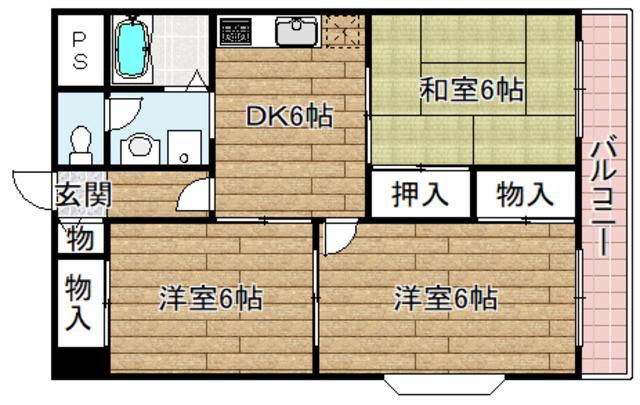 エステートピア吉田(3DK/1階)の間取り写真
