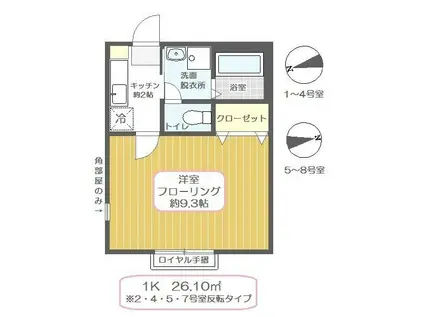 クレドールIII(1K/1階)の間取り写真