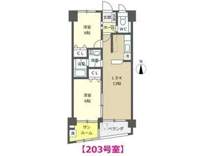 エーデルワイス(2LDK/2階)の間取り写真