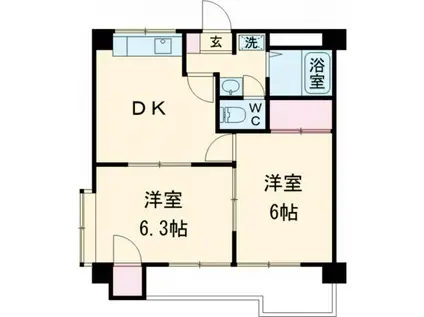 サザンコートIII(2DK/3階)の間取り写真