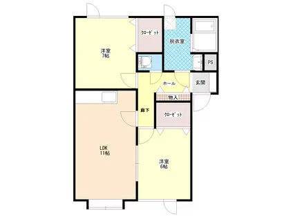 サクセス秋月(2LDK/1階)の間取り写真