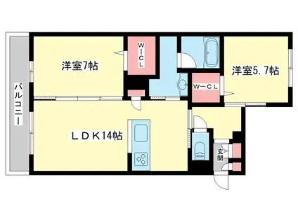 近鉄橿原線 大和八木駅 徒歩7分 3階建 築1年(2LDK/2階)の間取り写真
