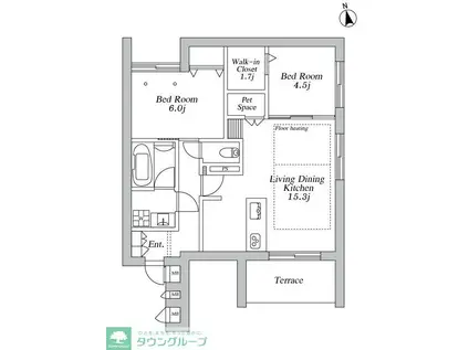登戸メゾン東棟(2LDK/1階)の間取り写真