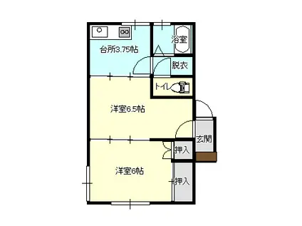 グリーンコーポ(2K/2階)の間取り写真