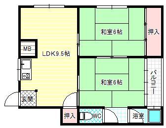 光ハイツ(2LDK/3階)の間取り写真
