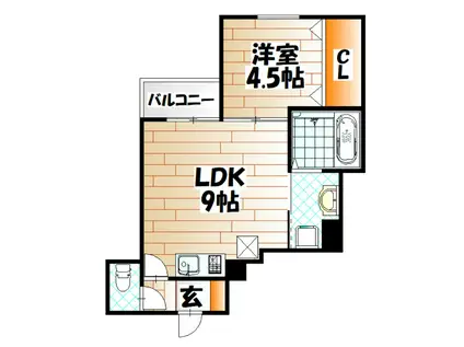 CRECIA北方(1LDK/1階)の間取り写真