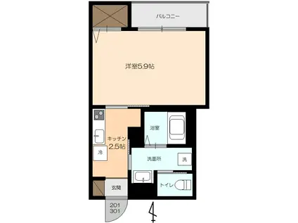  綾部市幸通(1K/3階)の間取り写真