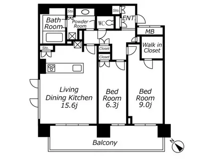 ブランズ文京小日向レジデンス(2LDK/5階)の間取り写真