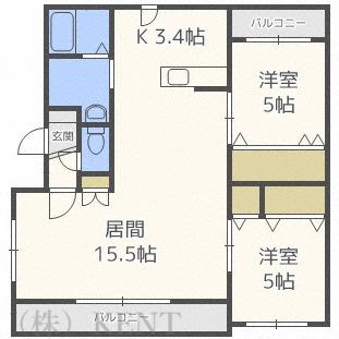 チェルト宮の丘(2LDK/1階)の間取り写真