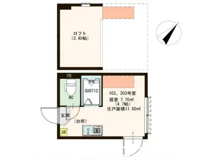 アミーゴ平井(ワンルーム/1階)の間取り写真