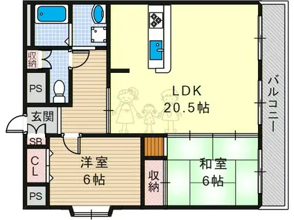 サンライフ上住吉(2LDK/2階)の間取り写真