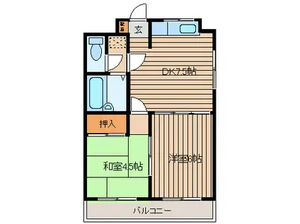 リバーヒルズ那珂(2DK/6階)の間取り写真