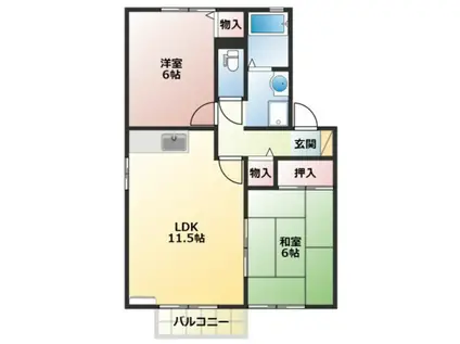 シェアードハイツ津高B棟(2LDK/1階)の間取り写真