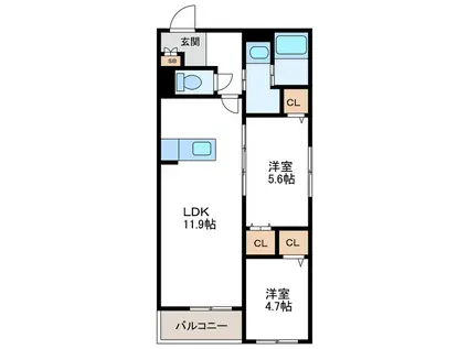 CREDIBLE クレディブル(2LDK/3階)の間取り写真