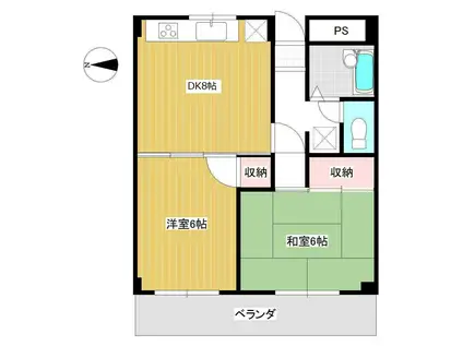 サウスヴァリー梶ヶ谷(2DK/1階)の間取り写真
