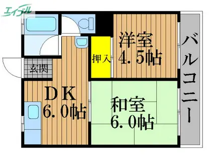 NEWさぬき荘(2DK/2階)の間取り写真