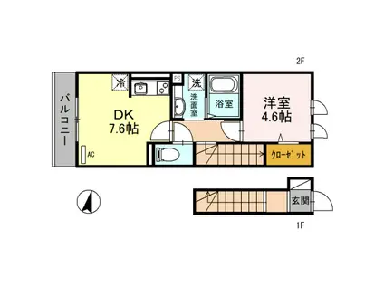 ルミエール三田(1DK/2階)の間取り写真