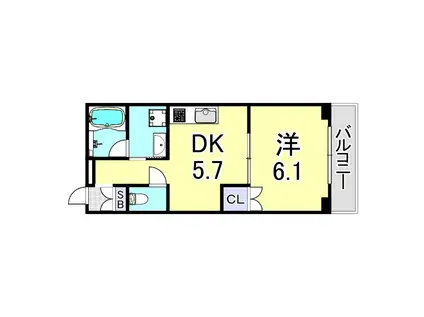 朝日プラザ湊川公園パサージュ(1DK/3階)の間取り写真