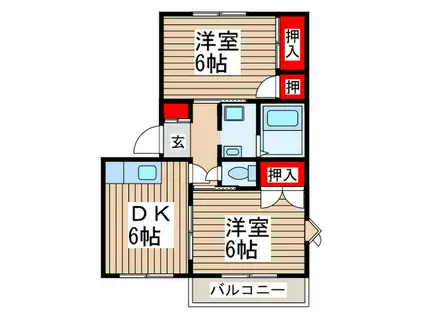 アルカディア(2DK/1階)の間取り写真