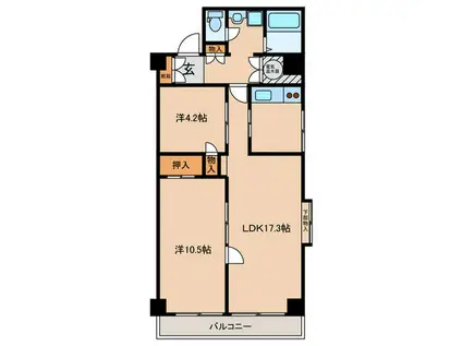 ジュネスサンライトマンション(2LDK/8階)の間取り写真