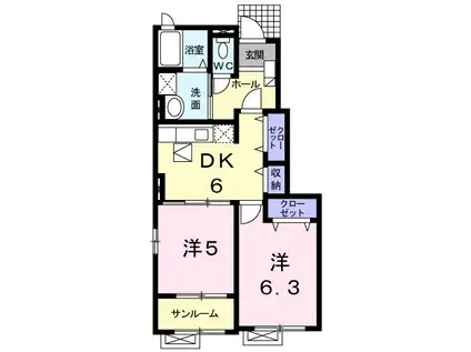 プロムナ-ドY(2DK/1階)の間取り写真