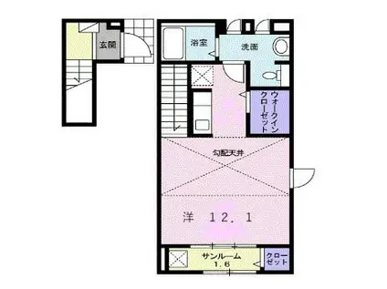 アグレアーブル アン(ワンルーム/2階)の間取り写真