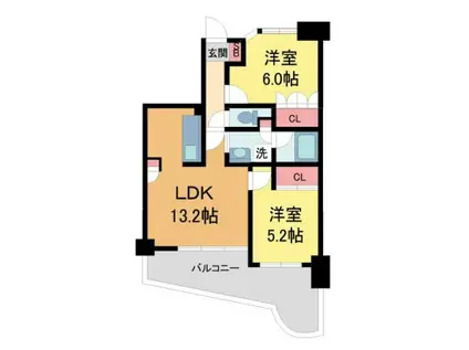 グラン・ブルー宝塚(2LDK/13階)の間取り写真