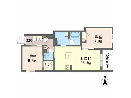 シャーメゾン香芝ワイケイ(2LDK/2階)の間取り写真