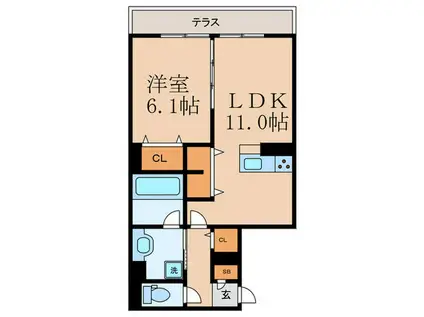 クレリアA棟(1LDK/3階)の間取り写真
